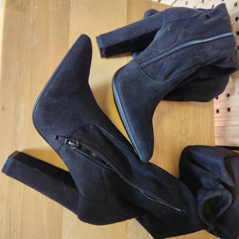 Cara Boots Over The Knee Heeled Suede Women's Size 6 Black Dress Costume - Picture 5 of 9